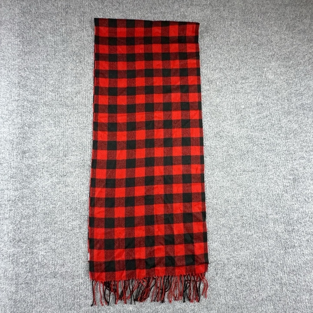 American Eagle Outfitters Scarf Mens One Size Red Black Plaid Fringe Winter Neck